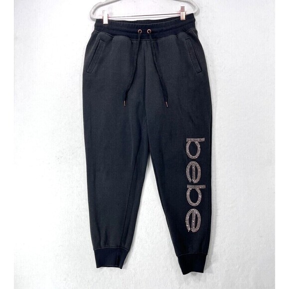 Vintage Bebe Sweatpants Women Large Black Rhinestone Logo Joggers Streetwear Y2K - Picture 1 of 13